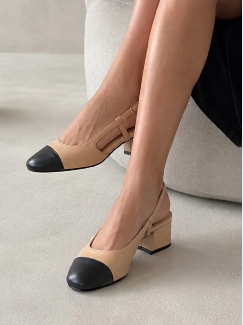 EXC French Sole FS/NY Tuckernuck Slingback Baton Heels Camel Napa/Black Size 7.5